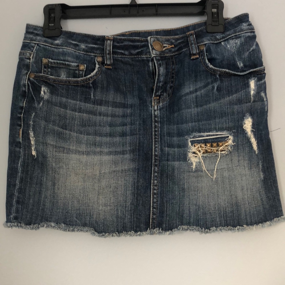 Distressed jean skirt